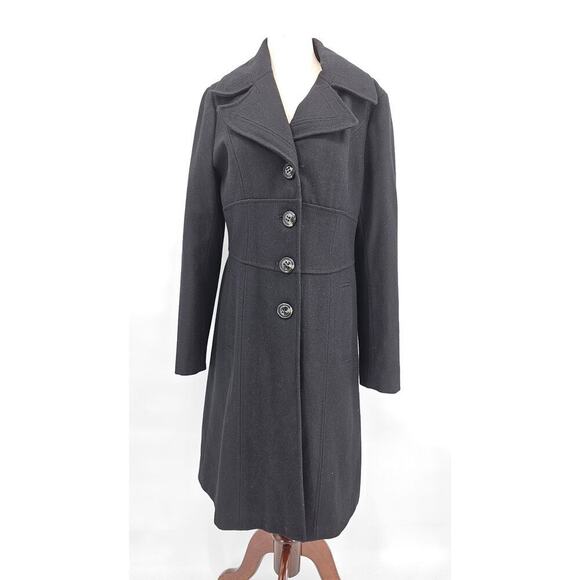 Nine West Women's 8 Black Wool Button-Up Mid Length Coat - Picture 1 of 9